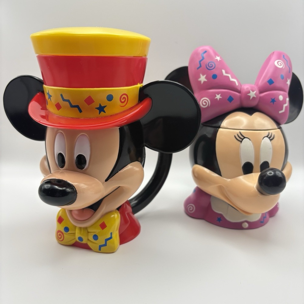 Disney on Ice Minnie Mouse Pink Bow Mickey Mouse Mug‎ Plastic Cup Flip Top Lid